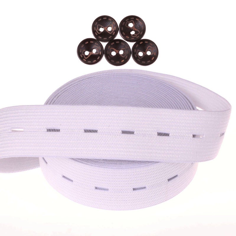 COTOWIN 1 Inch Wide White Buttonhole Elastic 5 Yards - Image 1